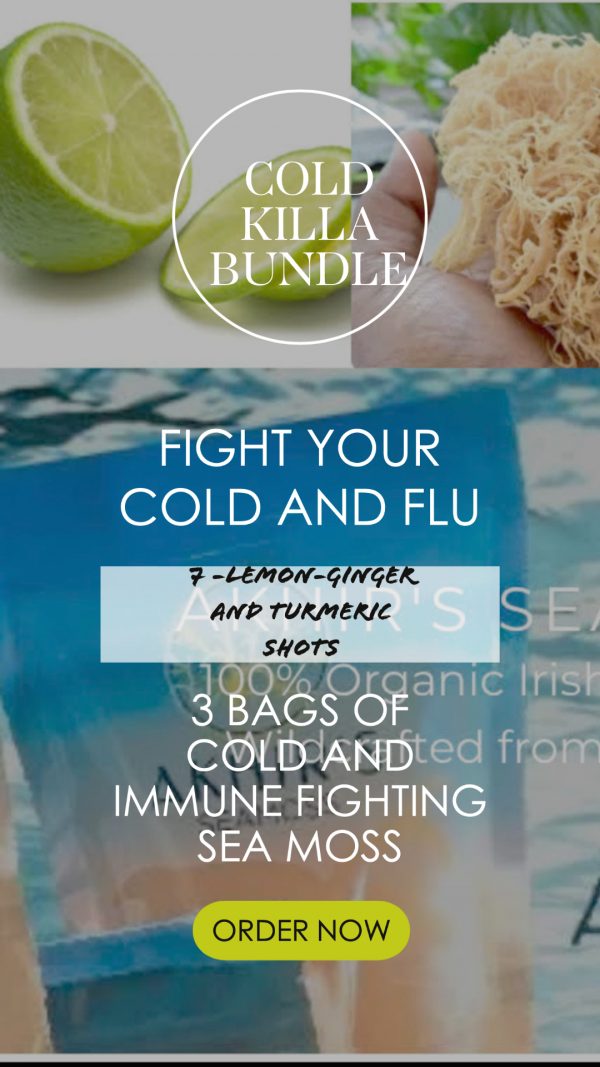 "COLD KILLA BUNDLE"   7 LEMON-GINGER- TURMERIC SHOTS & 3 BAGS OF FRESH ORGANIC ELDERBERRY SEA MOSS